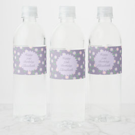 Purple Floral Birthday Waterfles Etiket