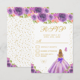 Purple Floral Blonde Hair Princess Sweet Sixteen RSVP Kaartje