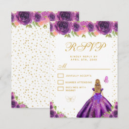 Purple Floral Blonde Hair Princess Sweet Sixteen RSVP Kaartje