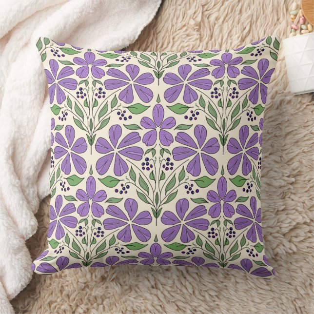 Purple Floral Botanical Pattern  Kussen (Deken)