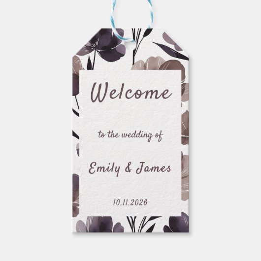 Purple Floral Botanical Wedding Cadeaulabel (Voorkant)