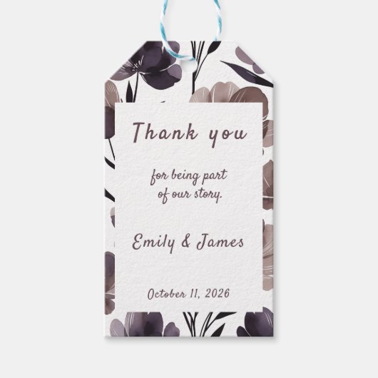 Purple Floral Botanical Wedding Cadeaulabel (Voorkant)