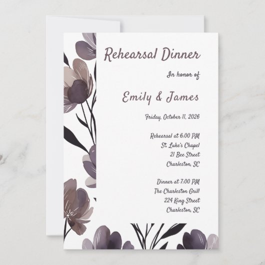 Purple Floral Botanical Wedding Kaart (Voorkant)