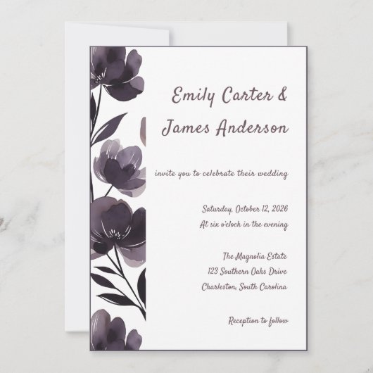 Purple Floral Botanical Wedding Kaart (Voorkant)