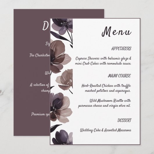 Purple Floral Botanical Wedding Menu (Voorkant / Achterkant)