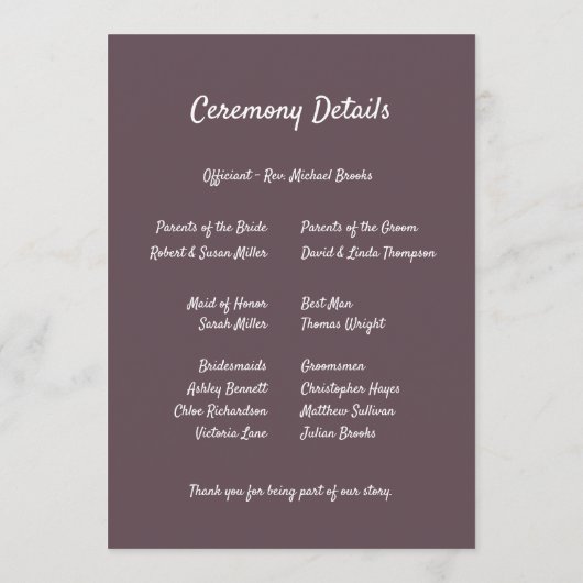 Purple Floral Botanical Wedding Programmakaart (Achterkant)