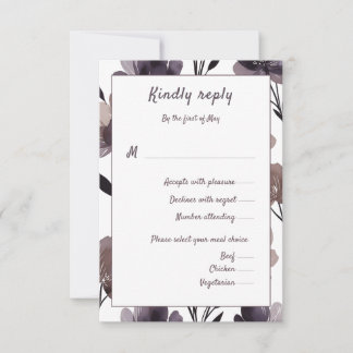 Purple Floral Botanical Wedding RSVP Kaartje