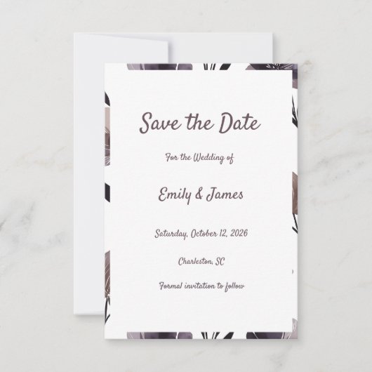 Purple Floral Botanical Wedding Save The Date (Voorkant)