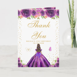 Purple Floral Brunette Hair Girl Birthday Bedankkaart