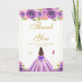 Purple Floral Brunette Hair Girl Birthday Bedankkaart