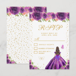 Purple Floral Brunette Hair Princess Sweet Sixteen RSVP Kaartje