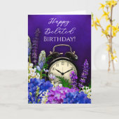 Purple Floral Clock Belated Birthday Card Kaart (Gele Bloem)