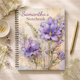 Purple Floral Cottagecore Personalized Notitieboek