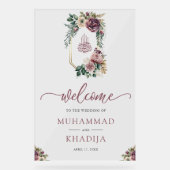 Purple Floral Crest Muslim Wedding Welcome Acryl Bord (Voorkant)