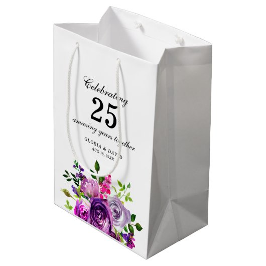 Purple Floral Elegant Wedding Medium Cadeauzakje (Achterkant Gekanteld)