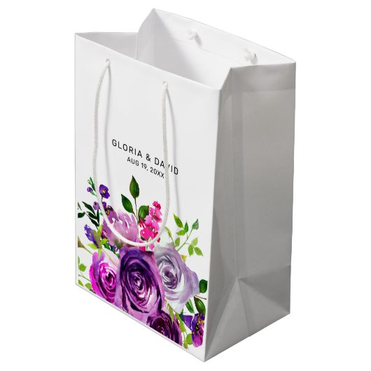 Purple Floral Elegant  Wedding  Medium Cadeauzakje (Achterkant Gekanteld)
