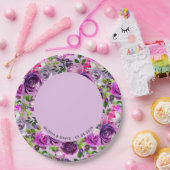 Purple Floral Elegant  Wedding  Papieren Bordje (Feest)