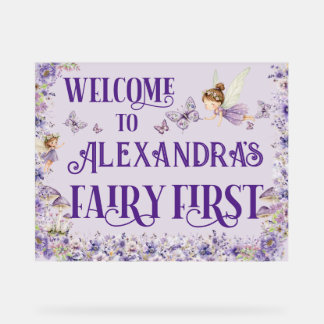 Purple Floral Fairy First 11x14 Birthday Welcome Acryl Bord