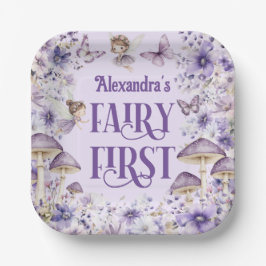 Purple Floral Fairy First Birthday Square  Papieren Bordje