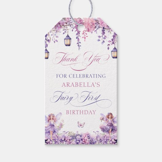 Purple Floral Fairy First Birthday Thank You Cadeaulabel (Voorkant)