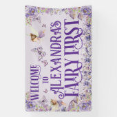 Purple Floral Fairy First Birthday Welcome Spandoek (Verticaal)