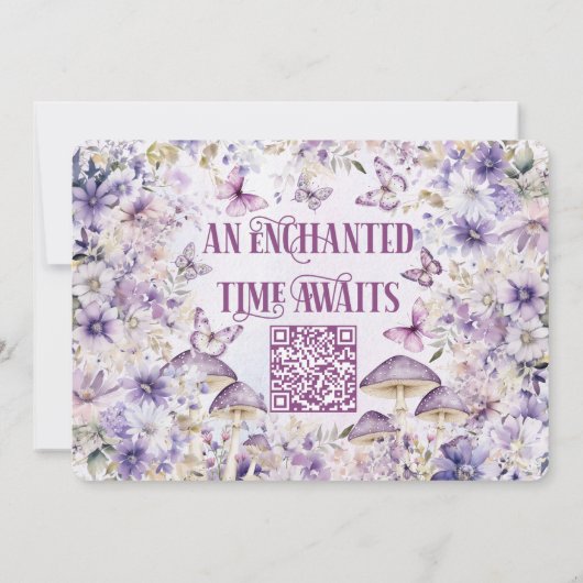 Purple Floral Fairy First QR Code Photo Birthday Kaart (Achterkant)