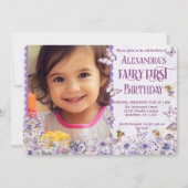 Purple Floral Fairy First QR Code Photo Birthday Kaart (Voorkant)