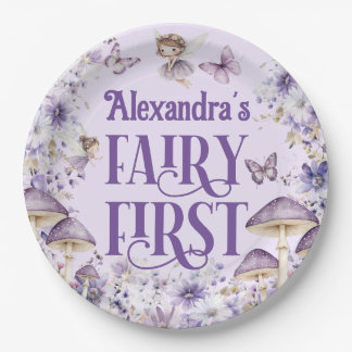Purple Floral Fairy First Round Papieren Bordje