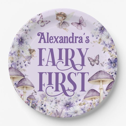 Purple Floral Fairy First Round Papieren Bordje (Voorkant)