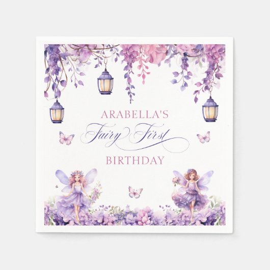Purple Floral Fantasy Fairy First Birthday Servet (Voorkant)