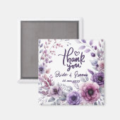 Purple Floral Frame Thank You Wedding Favors Magneet (Voorkant / Achterkant)