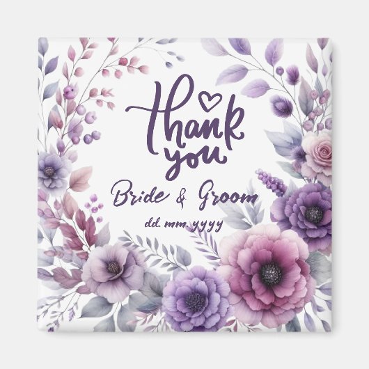 Purple Floral Frame Thank You Wedding Favors Magneet (Voorkant)