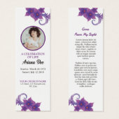 Purple Floral Funeral Bookmark Template Mini Visitekaartjes (Voorkant /achterkant)