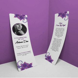 Purple Floral Funeral Bookmark Template Mini Visitekaartjes