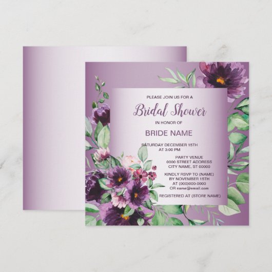 Purple Floral Geometric Greenery Bridal Shower Kaart (Voorkant / Achterkant)