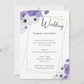 Purple Floral & Gold Geometric Wedding Invitation Kaart (Voorkant)