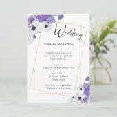 Purple Floral & Gold Geometric Wedding Invitation Kaart (Staand voorkant)