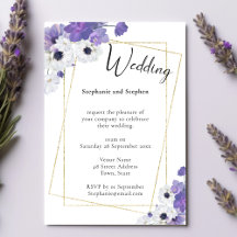 Purple Floral & Gold Geometric Wedding Invitation