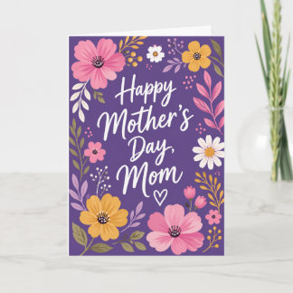 Purple Floral Happy Mother’s Day Card for Mom Kaart