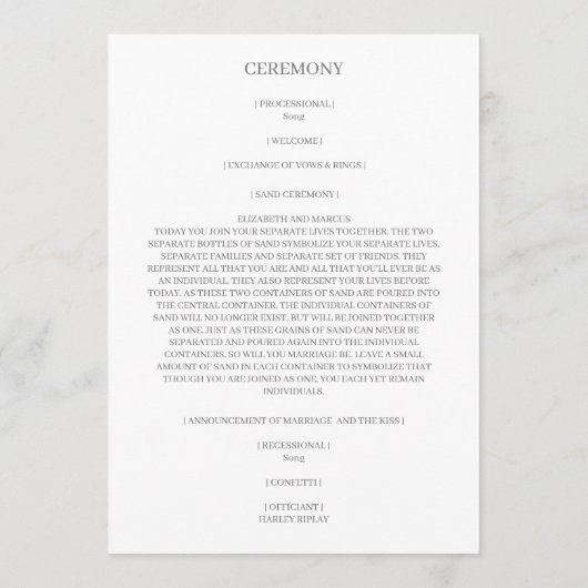 Purple Floral Heart for Wedding Sand Ceremony Programmakaart (Achterkant)