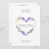 Purple Floral Heart for Wedding Sand Ceremony Programmakaart (Voorkant / Achterkant)