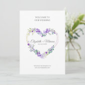 Purple Floral Heart for Wedding Sand Ceremony Programmakaart (Staand voorkant)
