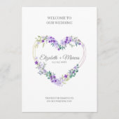 Purple Floral Heart for Wedding Sand Ceremony Programmakaart (Voorkant)