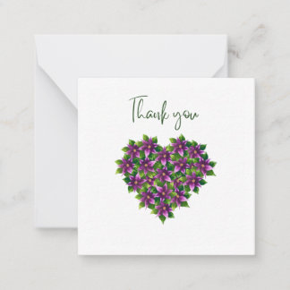 Purple Floral Heart Thank You Flat Notecard Notitiekaartje