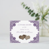 Purple Floral Lace Bridal Shower Recipe Card Briefkaart (Staand voorkant)