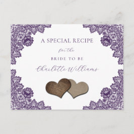 Purple Floral Lace Bridal Shower Recipe Card Briefkaart