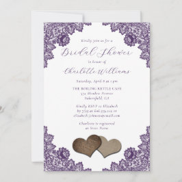 Purple Floral Lace Burlap Hearts Bridal Shower Kaart