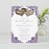 Purple Floral Lace Burlap Hearts Bridal Shower Kaart (Staand voorkant)