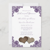 Purple Floral Lace Burlap Hearts Rehearsal Dinner Kaart (Voorkant)