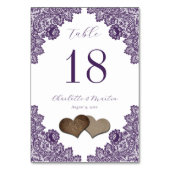 Purple Floral Lace Burlap Hearts Rustic Kaart (Achterkant)